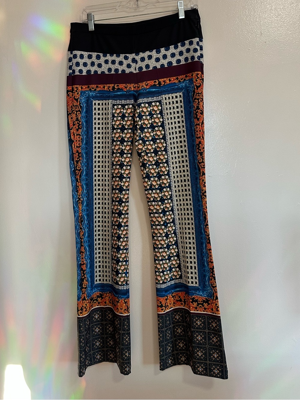 Clover Canyon Pull On Flare Hem Pants, Multi-Print, Size Small, 32" inseam